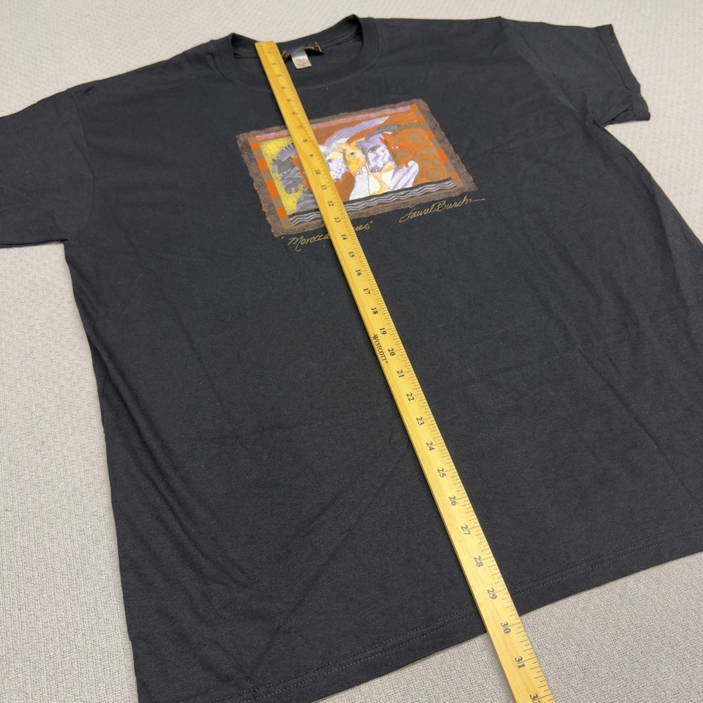 Vtg Laurel Burch Moroccan Mares Graphic Tee Black Cotton Womens 2X Horse Art 90s - Picture 6 of 7